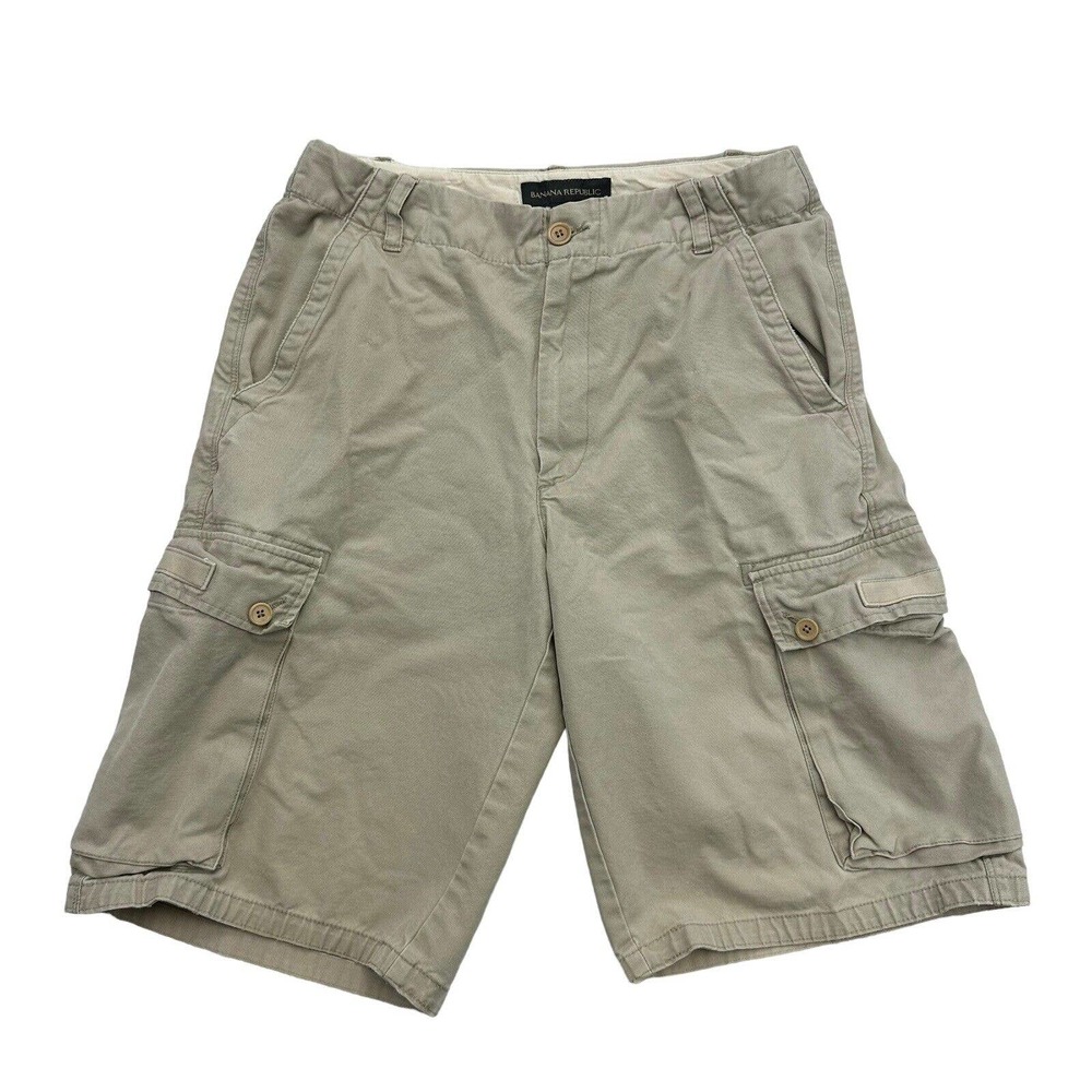 Banana Republic Cargo Shorts Mens 30 Beige Flat Front Utility Pockets Cotton